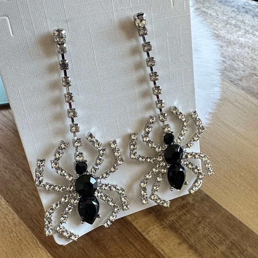 Black and Silver Spider Earrings